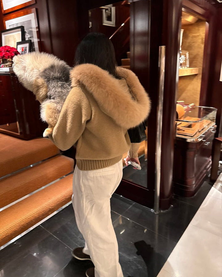 Lenora | Pletený kabát s kožíškovým límcem