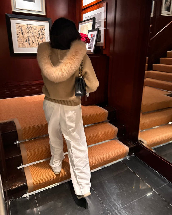 Lenora | Pletený kabát s kožíškovým límcem