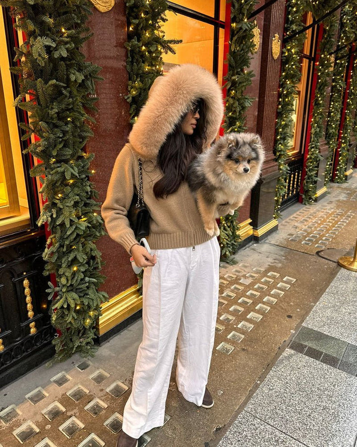 Lenora | Pletený kabát s kožíškovým límcem